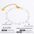 Golden stainless steel pearl bracelet with 4.24mm and 6.41mm white beads for women - Multi-layer Gradient Pearl Style (SL41259)