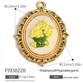 Vintage oval floral embroidery pendant in 18K gold plated stainless steel - Oval Yellow Flower Cluster Style (PJ93822B)