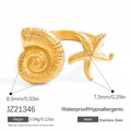 18k gold plated stainless steel open ring featuring a conch and starfish nautical design - Starfish Conch Open Ring (JZ21346)