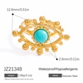Evil eye stainless steel open ring in gold finish with turquoise center stone - Evil Eye Turquoise Open Ring (JZ21348)