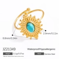 18k gold plated stainless steel open ring featuring a blue turquoise sunburst design - Sunburst Turquoise Open Ring (JZ21349)