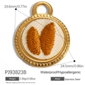 18K gold plated stainless steel oval floral pendant with embroidery and pinecone motif - Round Orange Brown Pinecone Style (PJ93823B)