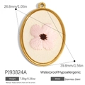 Oval 18K gold plated stainless steel pendant with embroidered pink floral detail - Oval Light Pink Four-Petal Flower Style (PJ93824A)