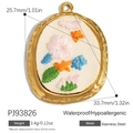 Oval 18K gold plated stainless steel floral pendant with dimensions 25.7x33.7mm - Oval Multicolor Floral Style (PJ93826)