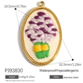 Oval stainless steel floral pendant with 18K gold plating and purple woven flower details - Oval Woven Bouquet Style (PJ93830)