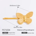 Gold stainless steel butterfly hair clip with dimensions 60mm and hypoallergenic finish - Butterfly Texture Shape (FS71034)