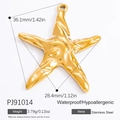 Polished 18k gold plated stainless steel starfish pendant with textured surface - Gold Starfish Stainless Steel Pendant (PJ91014)