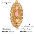 Pink enamel oval flower pendant in 18K gold plated stainless steel, waterproof jewelry - Long Oval Pink Enamel Style (PJ93832A)