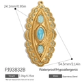 Vintage oval stainless steel pendant with blue stones and 18K gold plated details - Vintage Oval Light Blue Style (PJ93832B)