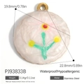 18K gold plated stainless steel floral pendant with pearlescent white base and colorful flowers - Round Cream Floral Style (PJ93833B)