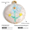 Colorful floral stainless steel pendant with 18K gold plating and size measurements - Round Blue Abstract Floral Style (PJ93833C)