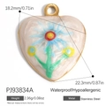 18K gold plated stainless steel heart pendant with colorful flowers, waterproof design - Heart Shape White Painted Style (PJ93834A)