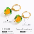 Boucles d'oreilles créoles dorées en acier avec breloques fruits en verre orange - Style Ananas Verre (EH11639)