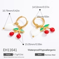 Boucles d'oreilles créoles en acier doré avec breloques cerise rouge et cœur blanc - Style Cerise et Coeur (EH11641)