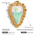 Heart-shaped 18K gold plated stainless steel floral pendant with blue and yellow flower - Heart Beaded Blue Floral Style (PJ93836)