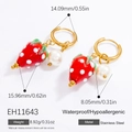 Boucles d'oreilles fraise rouge avec perles et crochets en acier doré 18K - Combo Fraise Perle (EH11643)