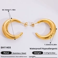 Minimalist 18K gold plated stainless steel crescent hoop earrings with high polish finish - Curved Crescent Style (EH11455) / 18K Gold