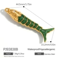 Gold-plated stainless steel fish pendant with green glitter and crystal eye - Long Gold Green Fish Style (PJ93838B)