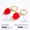 Boucles d'oreilles pendantes fraise en verre et acier inoxydable plaqué or 18 carats - Style Fraise Mate (EH11646)