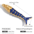 Blue fish pendant in 18K gold plated stainless steel with glitter and crystal eye - Long Gold Blue Fish Style (PJ93838C)