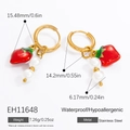 Boucles d'oreilles créatives en acier inoxydable 18K avec fraises et perles - Style Fraise 3D (EH11648)