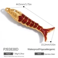 Golden stainless steel lobster charm pendant with red glitter finish and zircon eyes - Long Gold Red Shrimp Style (PJ93838D)