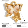 Gold stainless steel butterfly pendant with mother of pearl inlay and zircons - Mother of Pearl Butterfly Style (PJ93839B)