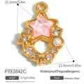 Pink resin star pendant in 18K gold plated stainless steel with pearl and crystals - Iridescent Pink Star Pearl Style (PJ93842C)