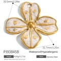White enamel flower pendant in 18K gold plated stainless steel with size and weight specs - Four-Petal Flower White Style (PJ93845B)