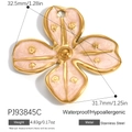Pink enamel flower pendant with 18K gold plating on waterproof stainless steel - Four-Petal Flower Pink Style (PJ93845C)