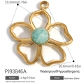 Flower pendant in 18K gold-plated stainless steel with light green marble stone - Green Pattern Floral Style (PJ93846A)