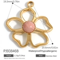 Golden stainless steel hollow flower pendant with pink bead and 18K gold plating - Pink Pattern Floral Style (PJ93846B)