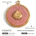 Pink shell charm in 18K gold plated stainless steel, 18.6mm round pendant variant - Round Pink Pattern Shell Style (PJ93847A)