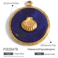Deep blue enamel and gold shell charm in stainless steel for jewelry making - Round Lapis Lazuli Shell Style (PJ93847B)