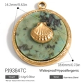 Green stone round pendant with gold shell charm in stainless steel for DIY jewelry - Round Green Pattern Shell Style (PJ93847C)