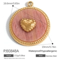 Pink heart flower pendant in 18K gold plated stainless steel with 19mm diameter - Roped Round Pink Pattern Heart Style (PJ93848A)