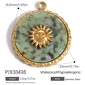 18K gold plated stainless steel sun totem pendant with green inlay charm - Scalloped Round Green Sun Style (PJ93849B)