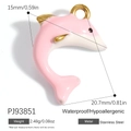 Pink and white enamel dolphin pendant in 18K gold plated stainless steel - Pink White Dolphin Style (PJ93851)