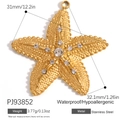 Gold plated stainless steel starfish pendant with crystals and 18K gold finish - Starfish Fully Rhinestone Gold Style (PJ93852)