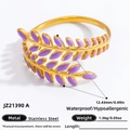 18K goud vergulde roestvrijstalen open ring met lavendel emaille inlegwerk detail - Verstelbaar Open / Paars Blad Stijl (JZ21390A)