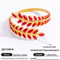 Waterdichte 18K vergulde roestvrijstalen ring met rode olie druppel bladeren - Verstelbaar Open / Rood Blad Stijl (JZ21390B)