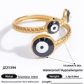 18k gold plated stainless steel open ring featuring a black and white enamel evil eye design - Adjustable Open / Evil Eye Style (JZ21394)