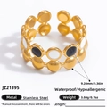 18k gold plated stainless steel open ring with black and white enamel circle design - Adjustable Open / Double Layer Round Splicing Style (JZ21395)