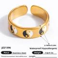 Polished 18k gold plated stainless steel ring with yin yang pattern and adjustable band - Adjustable Open / Yin Yang Pattern Style (JZ21396)
