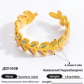 Stainless steel 18K gold open ring with purple and light blue laurel leaf enamel inlay - Adjustable Open / Blue Purple Gradient Style (JZ21392B)