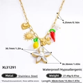 Stainless steel necklace with heart and pearl charms on a white background - Multi Element Charm Necklace (XL31291) / Gold