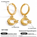 Dimensions détaillées des boucles d'oreilles étoiles et lunes en acier inoxydable doré - Style Étoile Lune (EH11482)