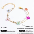 Bracciale a doppio strato in acciaio inossidabile con perle e cinque fiori colorati - Bracciale di Perle con Fiori Colorati (SL41246)