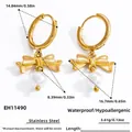 Tabella taglie dettagliata per orecchini a fiocco in acciaio dorato con specifiche - Stile Fiocco Perla (EH11490)