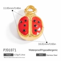 Waterproof red ladybug pendant in gold-plated stainless steel for DIY jewelry - Red and Black Ladybug Style (PJ91871)